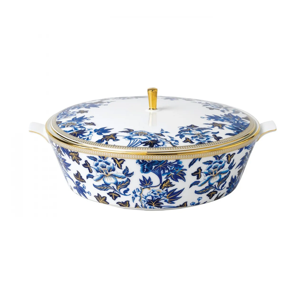 Bol para servir con tapa Hibiscus, blanco-azul Wedgwood