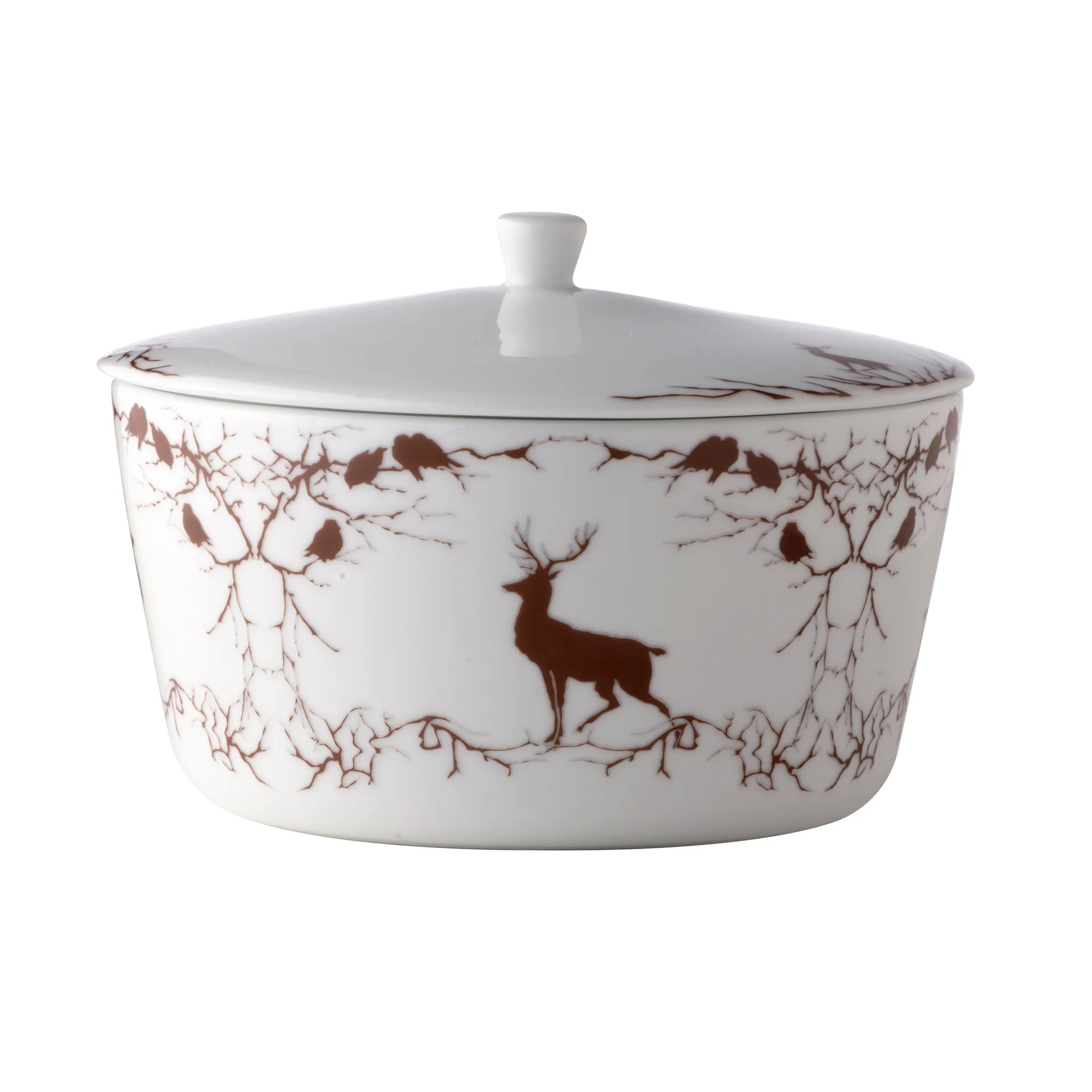 Terrina de servir con tapa Alveskog, blanco-marrón Wik & Walsøe