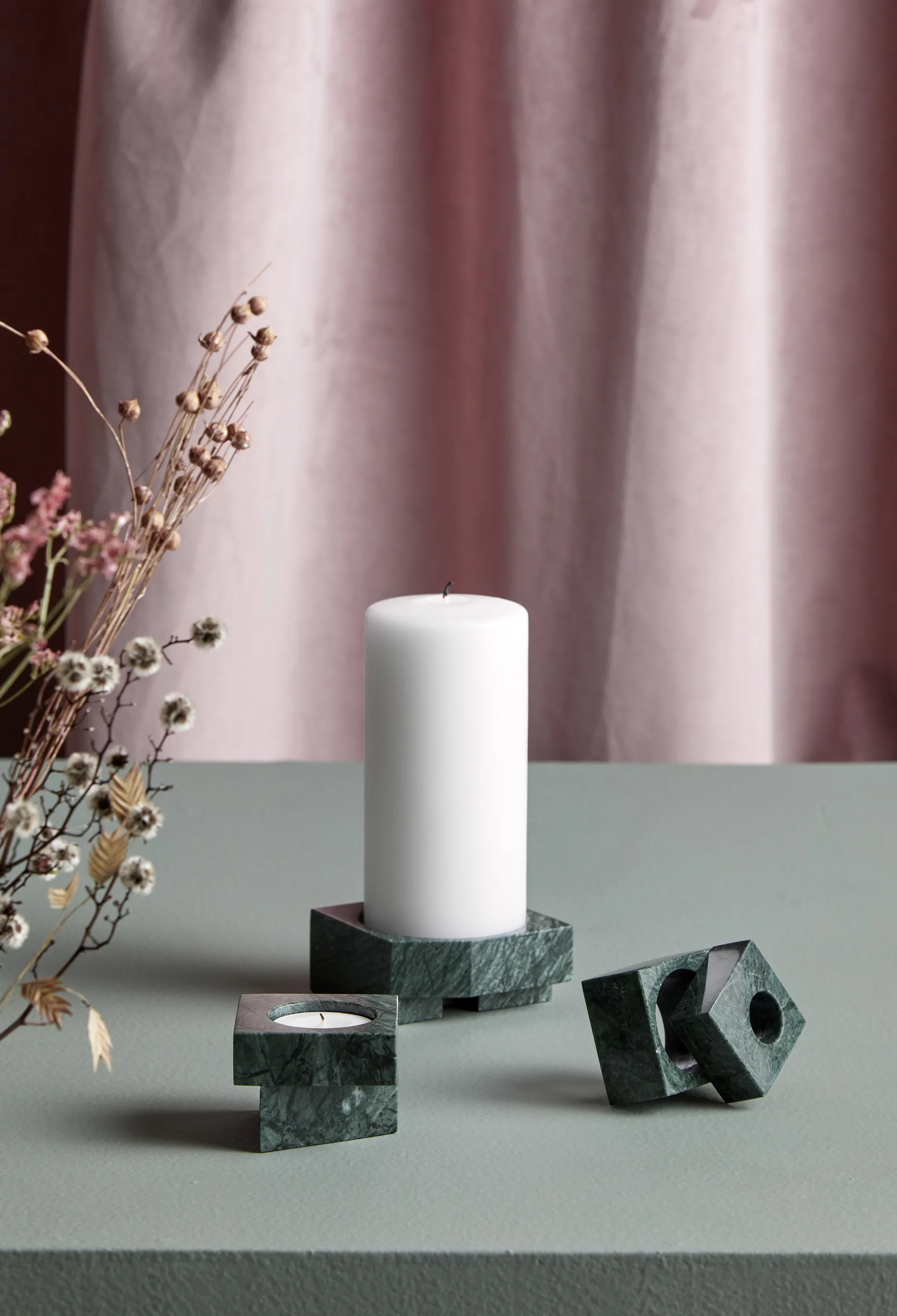 3 Soporte para velas Jeu de dés mármol, verde Woud