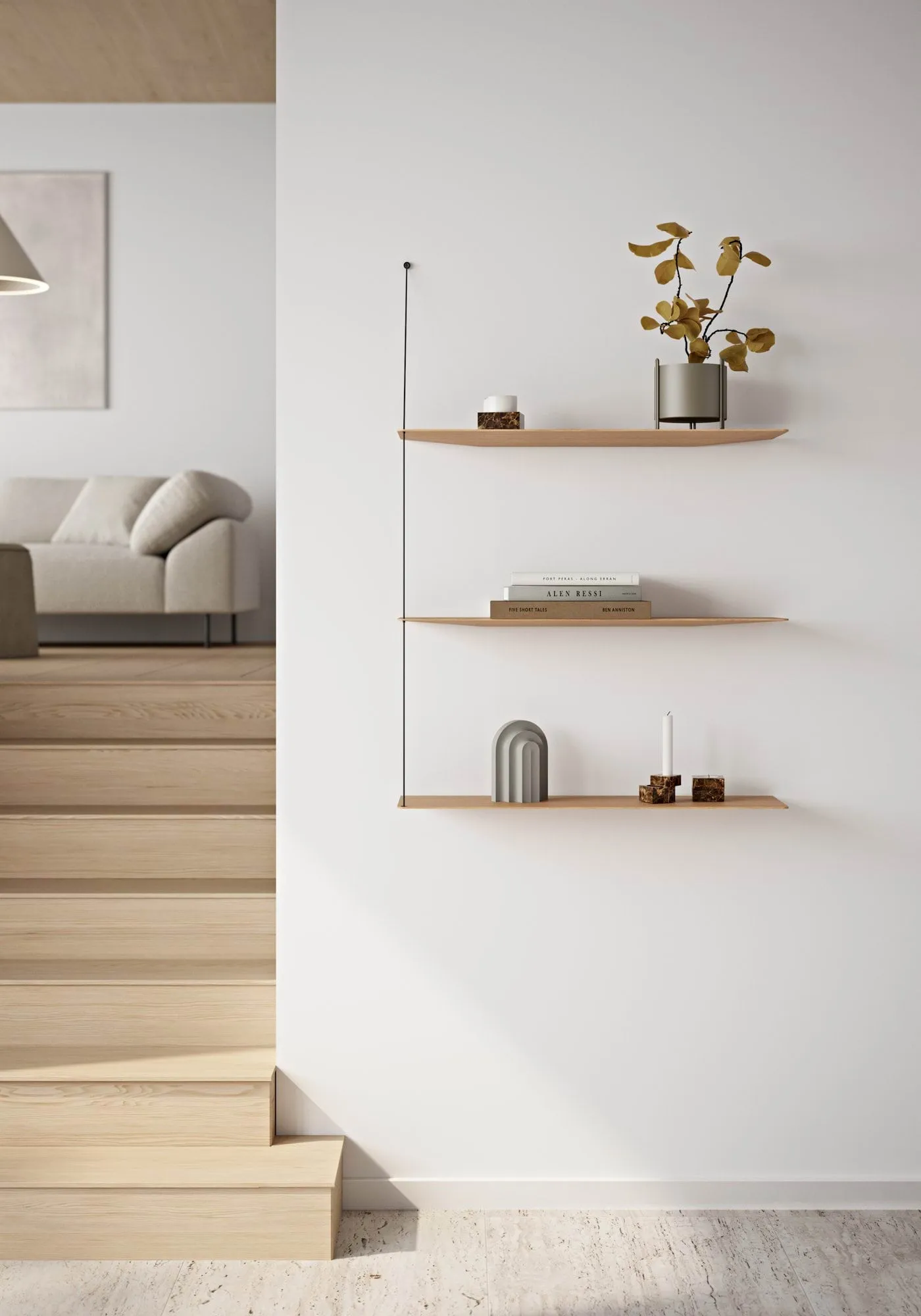 Estantería Stedge Add-on, Roble blanqueado-acero cepillado Woud