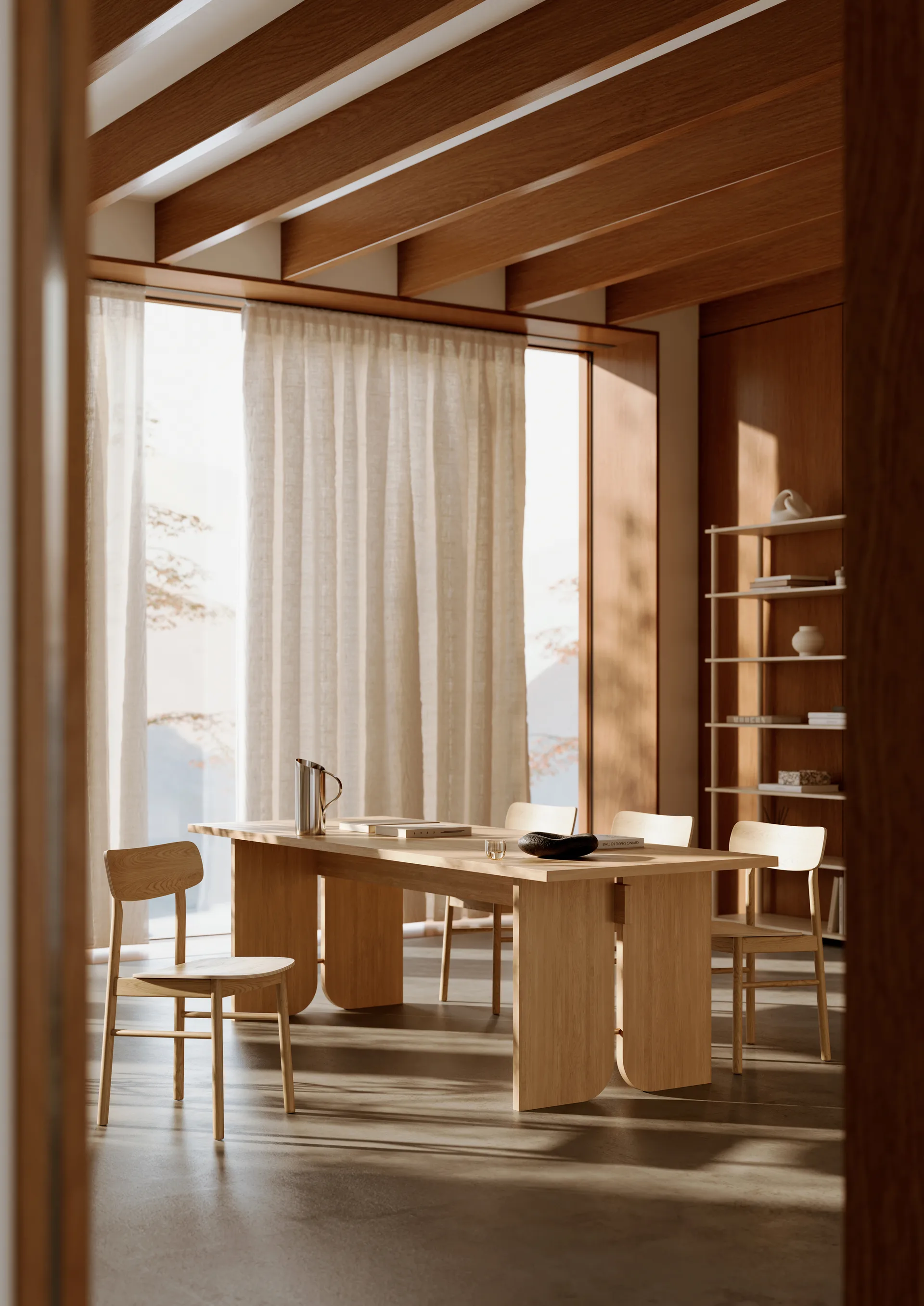 Mesa Kimono 240x90 cm, Roble lacado con pigmento blanco Woud