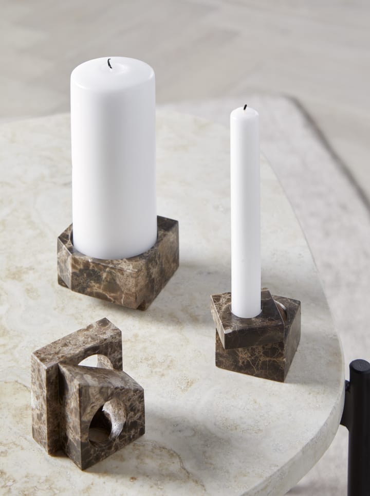 Soporte para velas Jeu de dés 2 mármol, marrón Woud