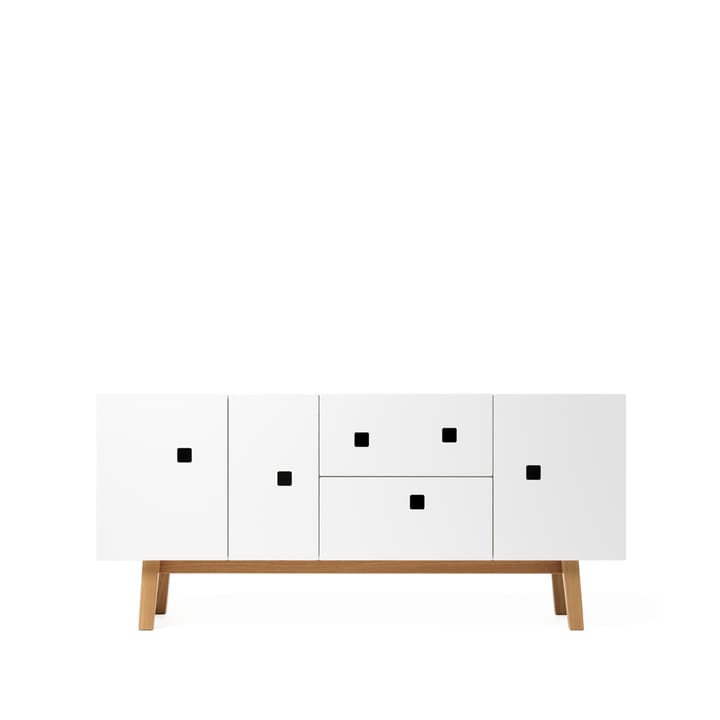 Mueble TV Peep M2 - Blanco, retro, base de roble - Zweed