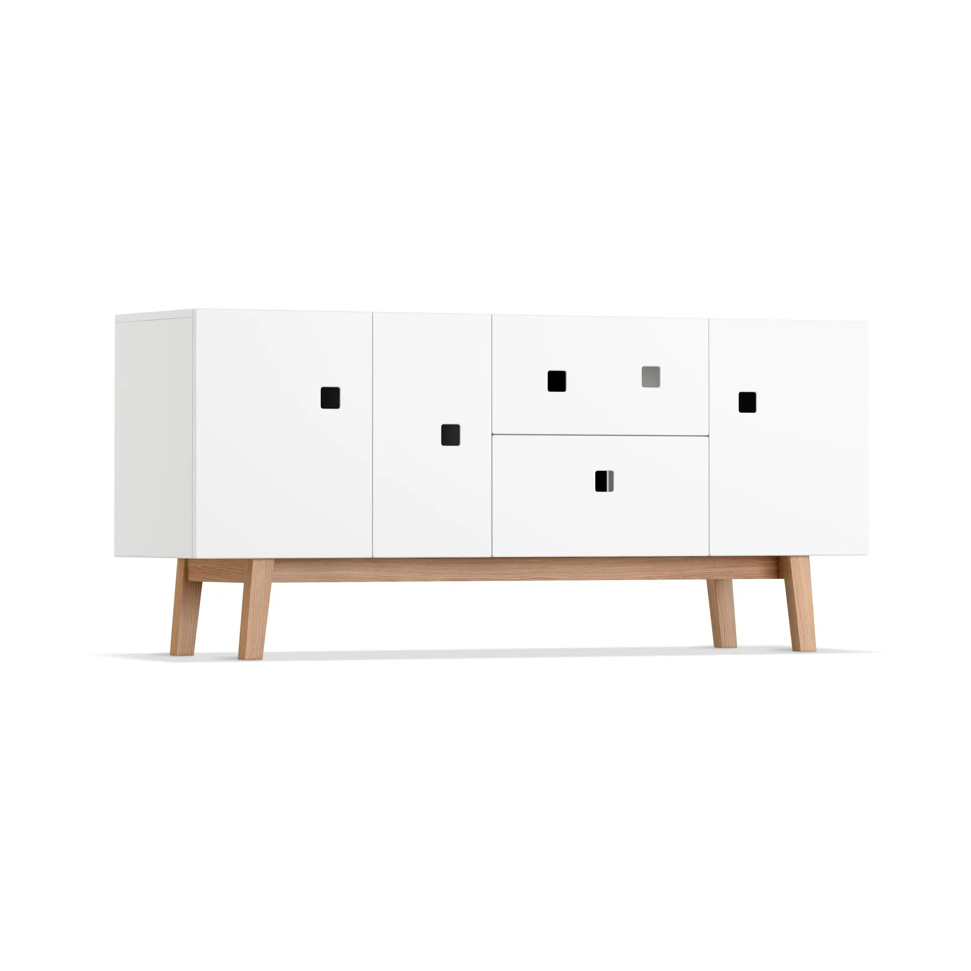 Mueble TV Peep M2, Blanco, retro, base de roble Zweed