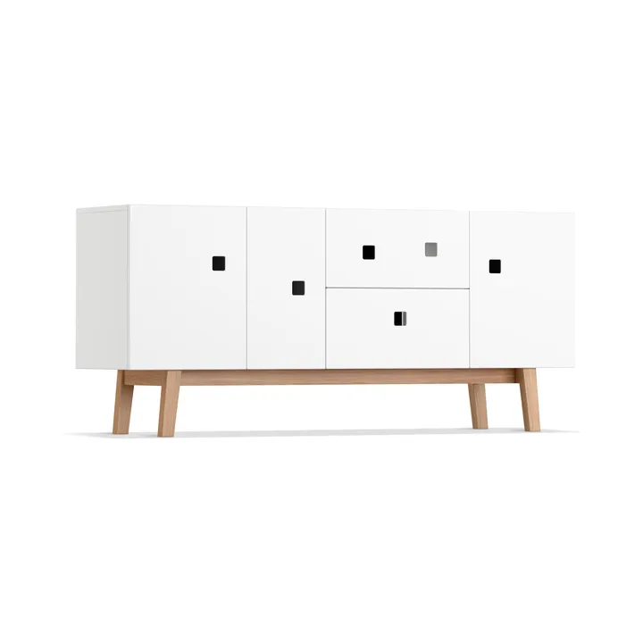 Mueble TV Peep M2 - Blanco, retro, base de roble - Zweed