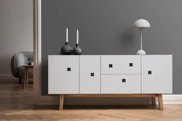 Mueble TV Peep M2 - Blanco, retro, base de roble - Zweed