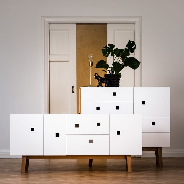 Mueble TV Peep M2, Blanco, retro, base de roble Zweed
