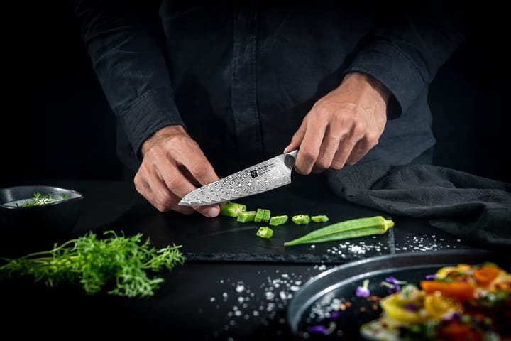 Cuchillo de cocina compacto Zwilling Tanrei 14 cm, Acero damasco-negro Zwilling