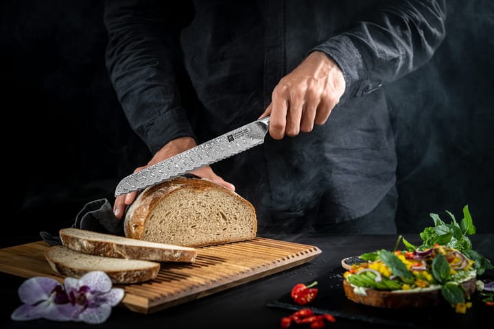 Cuchillo para pan Zwilling Tanrei 23 cm, Acero damasco-negro Zwilling