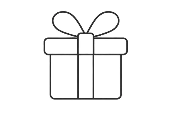 Contorno de una caja de regalo con un lazo y cinta en la parte superior.