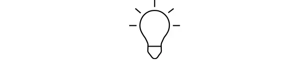 Contorno de una bombilla con líneas radiantes, simbolizando una idea o iluminación.